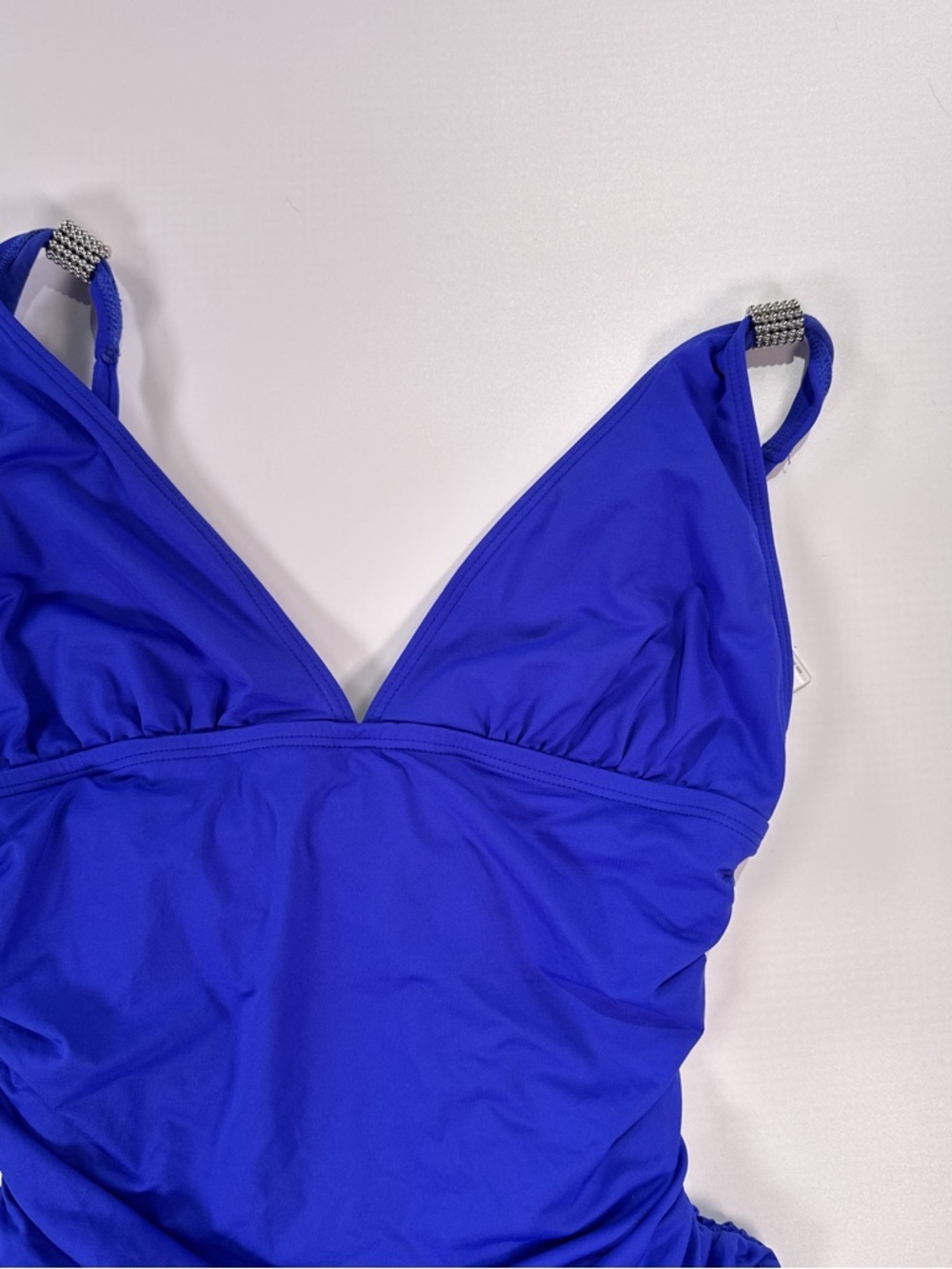 Carmen Marc Valvo One Piece Swimsuit Ruched Tummy Control Blue 12 - Picture 3 of 11